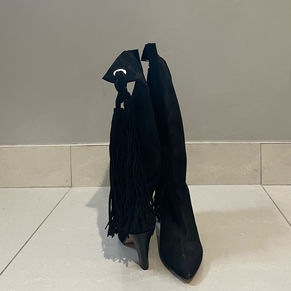 ZARA Fringe Black Suede Boots - Picture 3 of 5